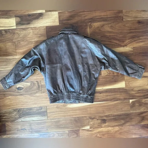 Avanti Vintage Brown Leather Moto Jacket with Sherpa Collar size Small - Picture 5 of 6